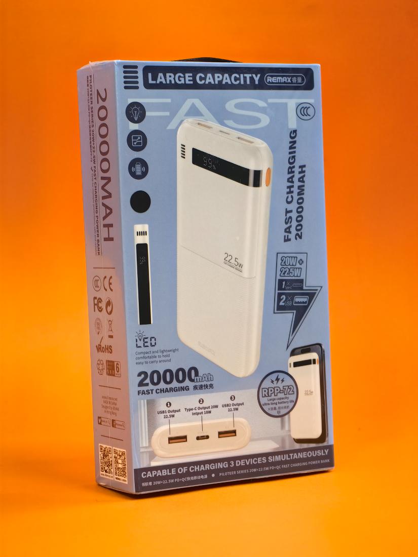 Повербанк, Power bank Remax rpp-72, led, 20000 mAh, 22,5w, CCC, для самолета