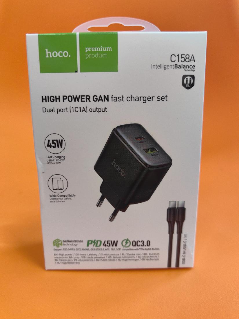 Комплект СЗУ, Hoco c158a, TypeC + USB, кабель type-c, 45w
